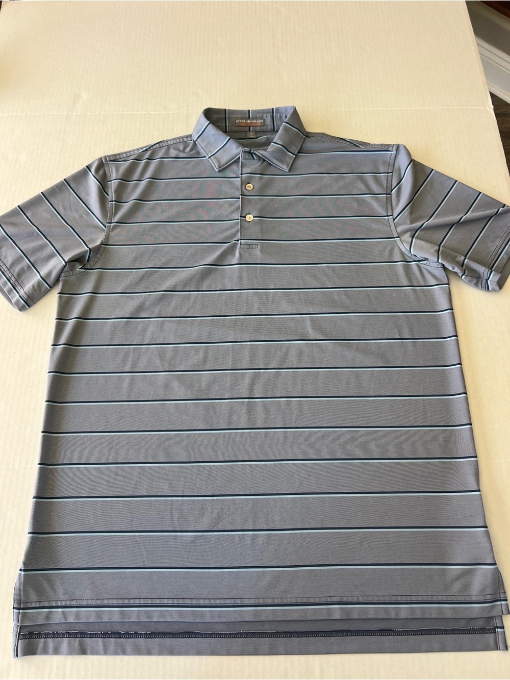 Peter Millar Summer Comfort Men's Striped Gray Performance Polo Shirt Size M